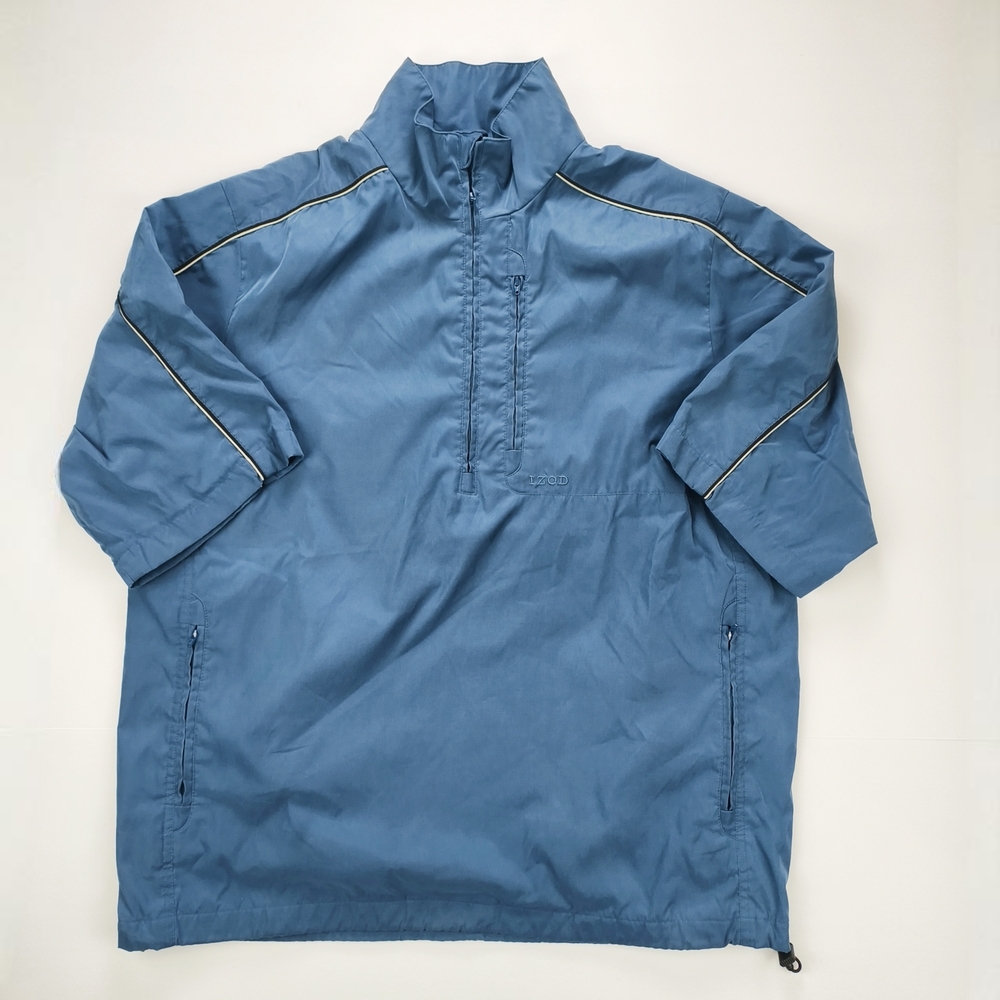 IZOD Blue Half-Zip Windbreaker Jacket Men L Lightweight Lined Golf Pullover